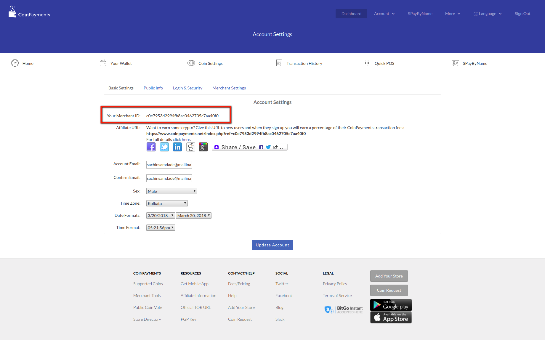 CoinPayments Merchant ID CoinPayments Merchant ID